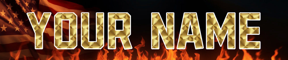 10" Locker Name Plate - Graphic Font - Red Line, Gold Leaf, Flames, Diamond Plate