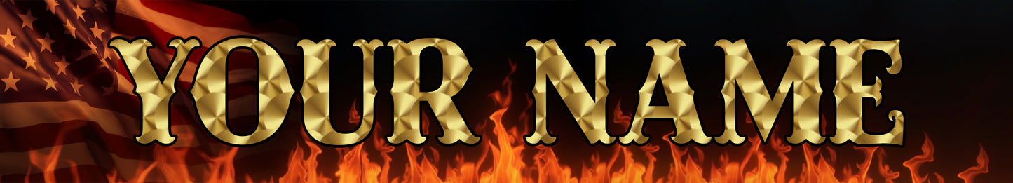12" Locker Name Plate - Graphic Font - Red Line, Gold Leaf, Flames, Diamond Plate