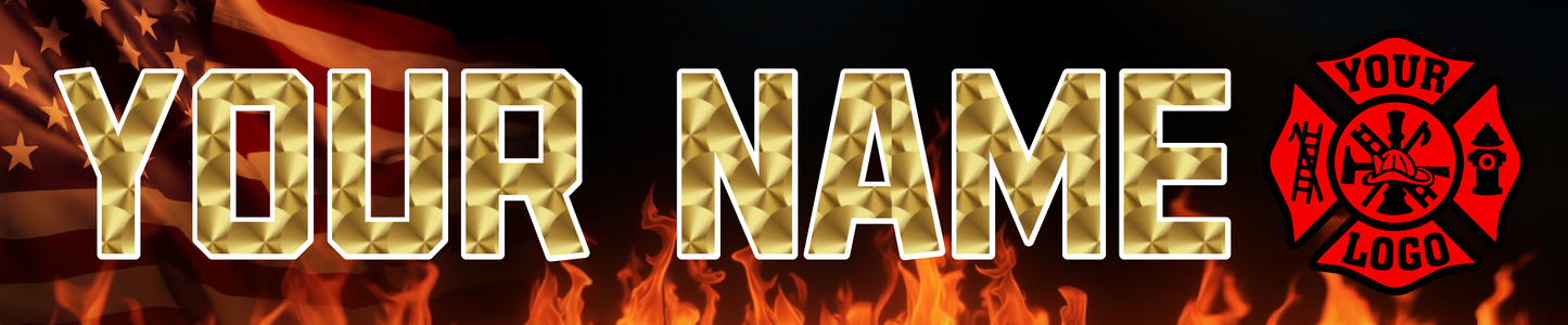 10" Locker Name Plate - Graphic Font - Right Logo - Red Line, Gold Leaf, Flames, Diamond Plate