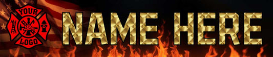 10" Locker Name Plate - Graphic Font - Left Logo - Red Line, Gold Leaf, Flames, Diamond Plate